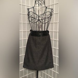 BEBE Tweed Sparkle Leather Waist Pencil Skirt